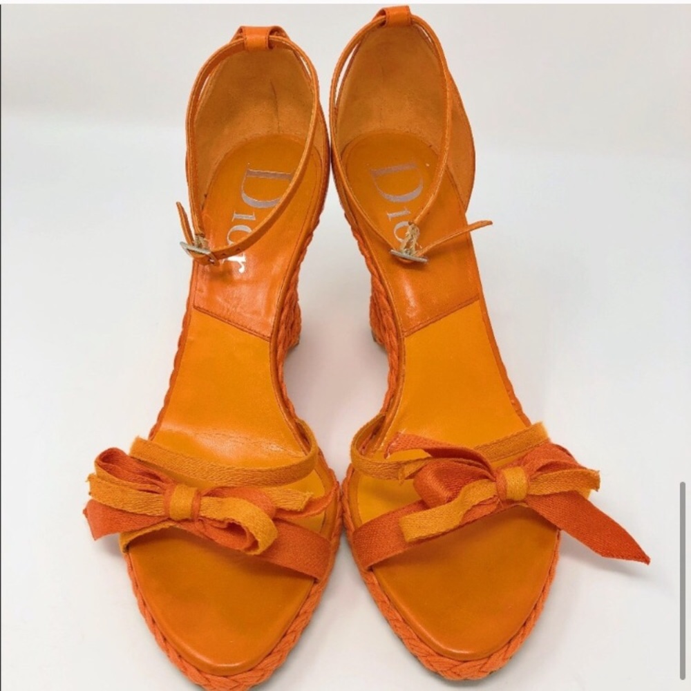 Dior Espadrille Braid Bow Sandal Peep Toe Wedges - Picture 5 of 7